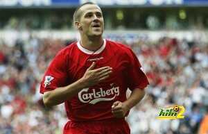 Michael Owen of Liverpool celebrates the equalising goal with a penalty