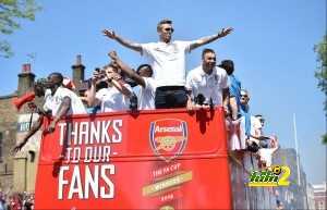 The Arsenal team on their celebratory FA Cup bus parade
