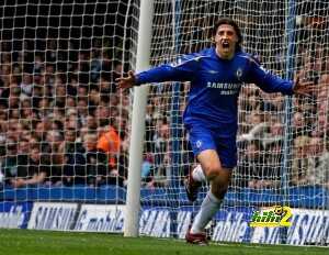 Chelsea's Crespo celebrates scoring a goal against West Ham during their English premier league soccer match at Stamford Bridge