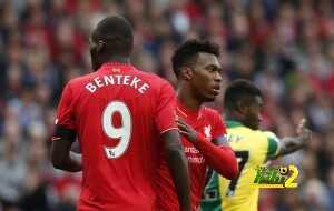 Football - Liverpool v Norwich City - Barclays Premier League - Anfield - 20/9/15 Liverpool's Daniel Sturridge and Christian Benteke Reuters / Phil Noble Livepic EDITORIAL USE ONLY. No use with unauthorized audio, video, data, fixture lists, club/league logos or "live" services. Online in-match use limited to 45 images, no video emulation. No use in betting, games or single club/league/player publications. Please contact your account representative for further details.