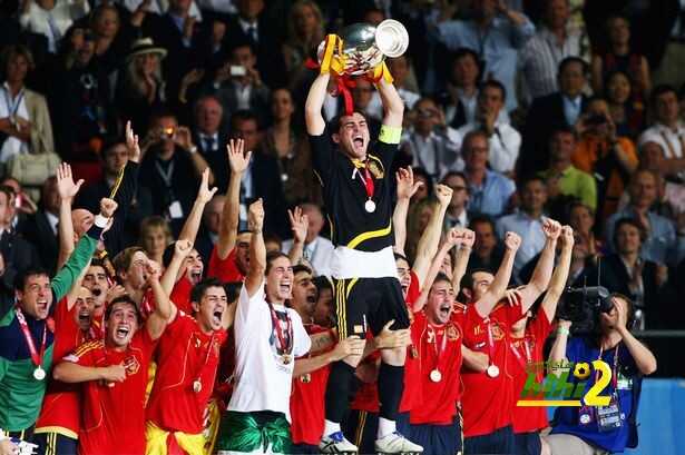 Captain Iker Casillas of Spain lifts the trophy after winning against Germany in the UEFA EURO 2008 Final match between Germany and Spain