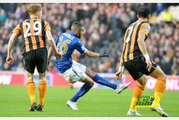 Hull v Leicester City. Goal and Celebration for Riyad Mahrez.PICTURE CHRIS GORDON