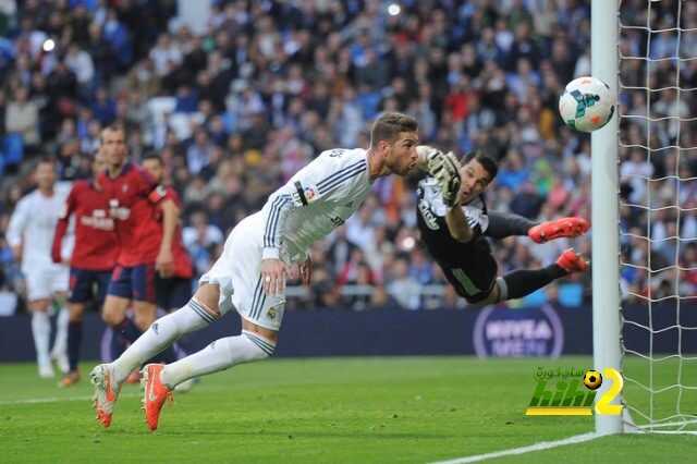 MADRID, SPAIN - APRIL 26:  Sergio Ramos of Real Madrid CF fails to connect with a cross while Andres Fernandez of CA Osasuna makes a dive during the La Liga match between Real Madrid CF and CA Osasuna at the Santiago Bernabeu stadium on April 26, 2014 in Madrid, Spain.  (Photo by Denis Doyle/Getty Images)