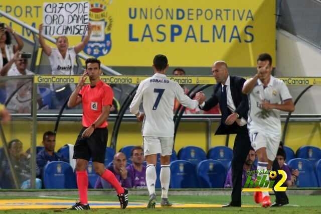 Real Madrid's Cristiano Ronaldo, center, shakes hands with Real Madrid's head coach Zinedine Zidane after being substituted during a Spanish La Liga soccer match between Las Palmas and Real Madrid at the Gran Canaria stadium in Las Palmas, Spain, Saturday Sept. 24, 2016. (AP Photo/Jesus de Leon)