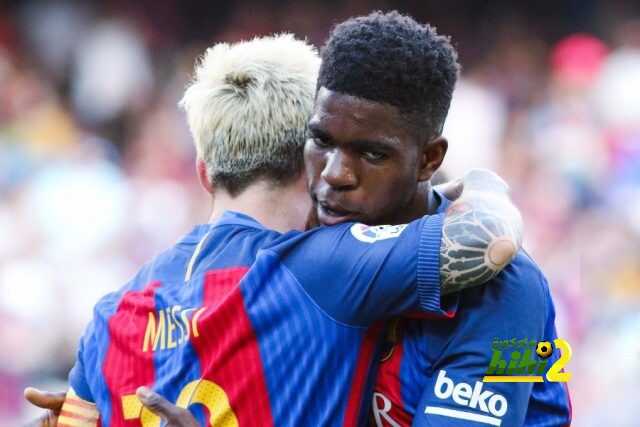 Lionel Messi of FC Barcelona is congratulated by his teammate Samuel Umtiti after scoring his team's goal during the Liga match between FC Barcelona and Real Betis played at the Camp Nou, Barcelona, Spain on 20th August 2016 -------------------- Photo: Bagu Blanco / BPI / Icon Sport Football - Spanish La Liga 2016/17 Barcelona v Real Betis Camp Nou, Barcelona, Spain 20 August 2016