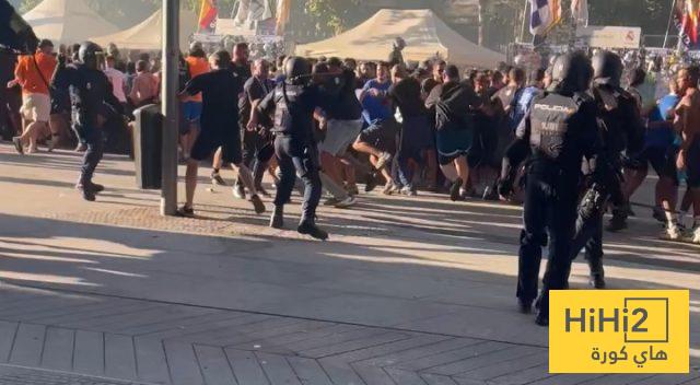 فيديو.. صدام عنيف بين جمهور مارسيليا وشرطة مدريد
