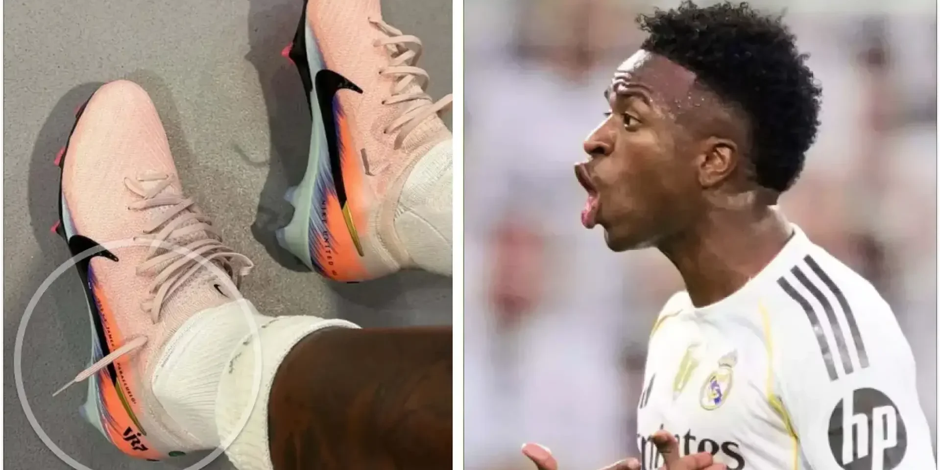 صورة: فينيسيوس جونيور سيرتدي حذاءً يحمل اسم لاعبة برشلونة